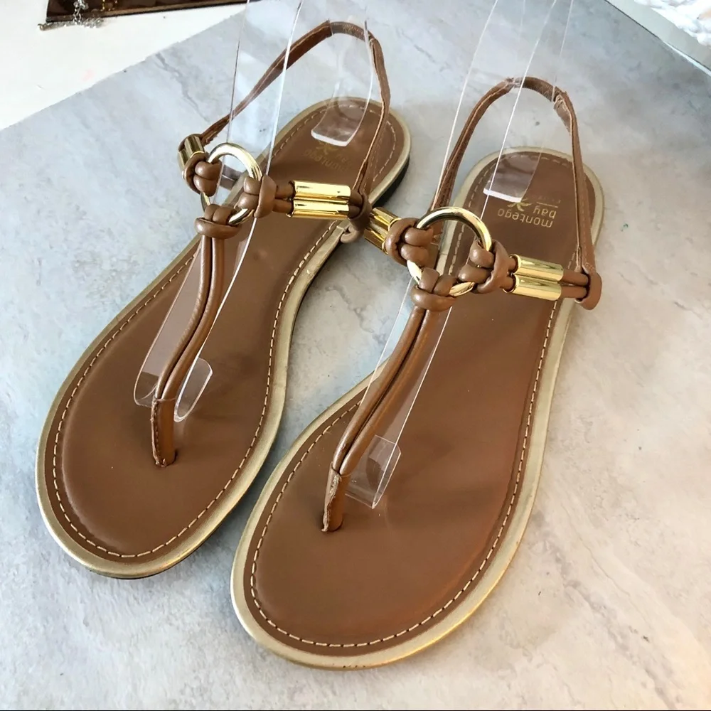 Montego Bay Club Brown and Gold T-Strap Sandals